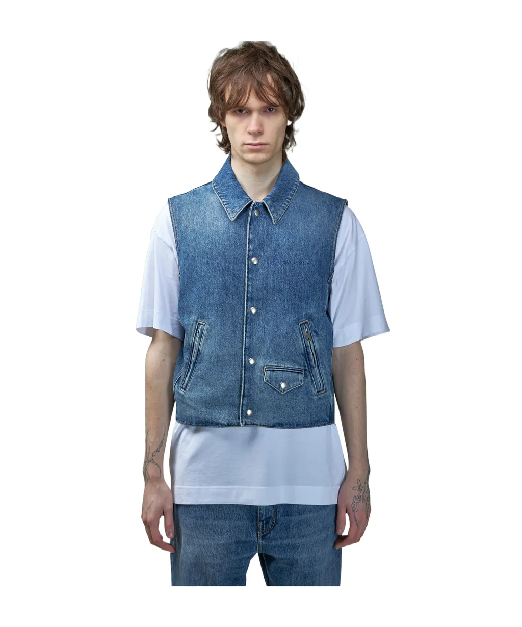 Givenchy Logo Embroidered Denim Vest
