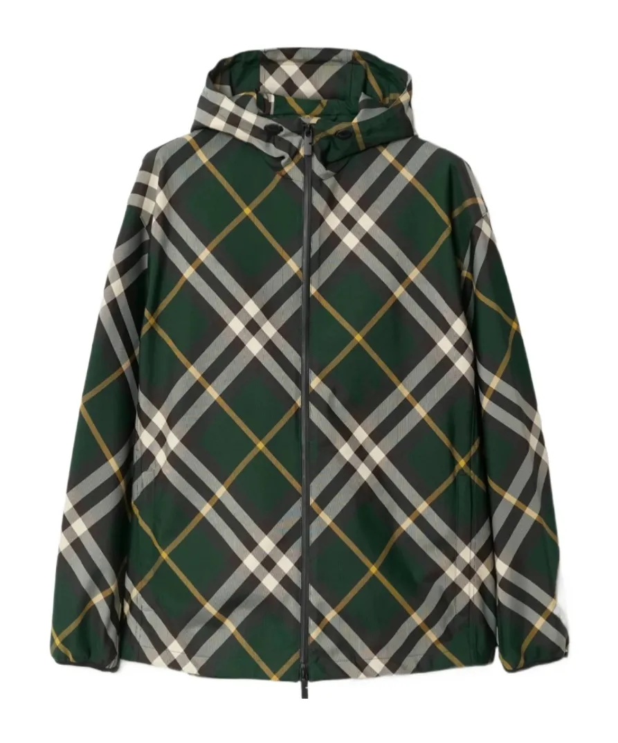 Burberry Logo Embroidered Checkered Zip-Up Jacket
