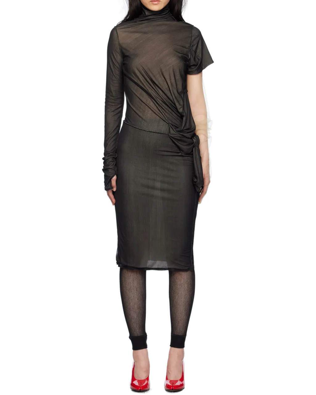 Maison Margiela One-Shoulder Semi-Sheer Midi Dress