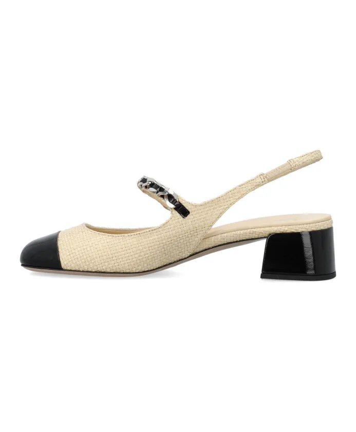 Patent Leather And Raffia Slingback Pumps