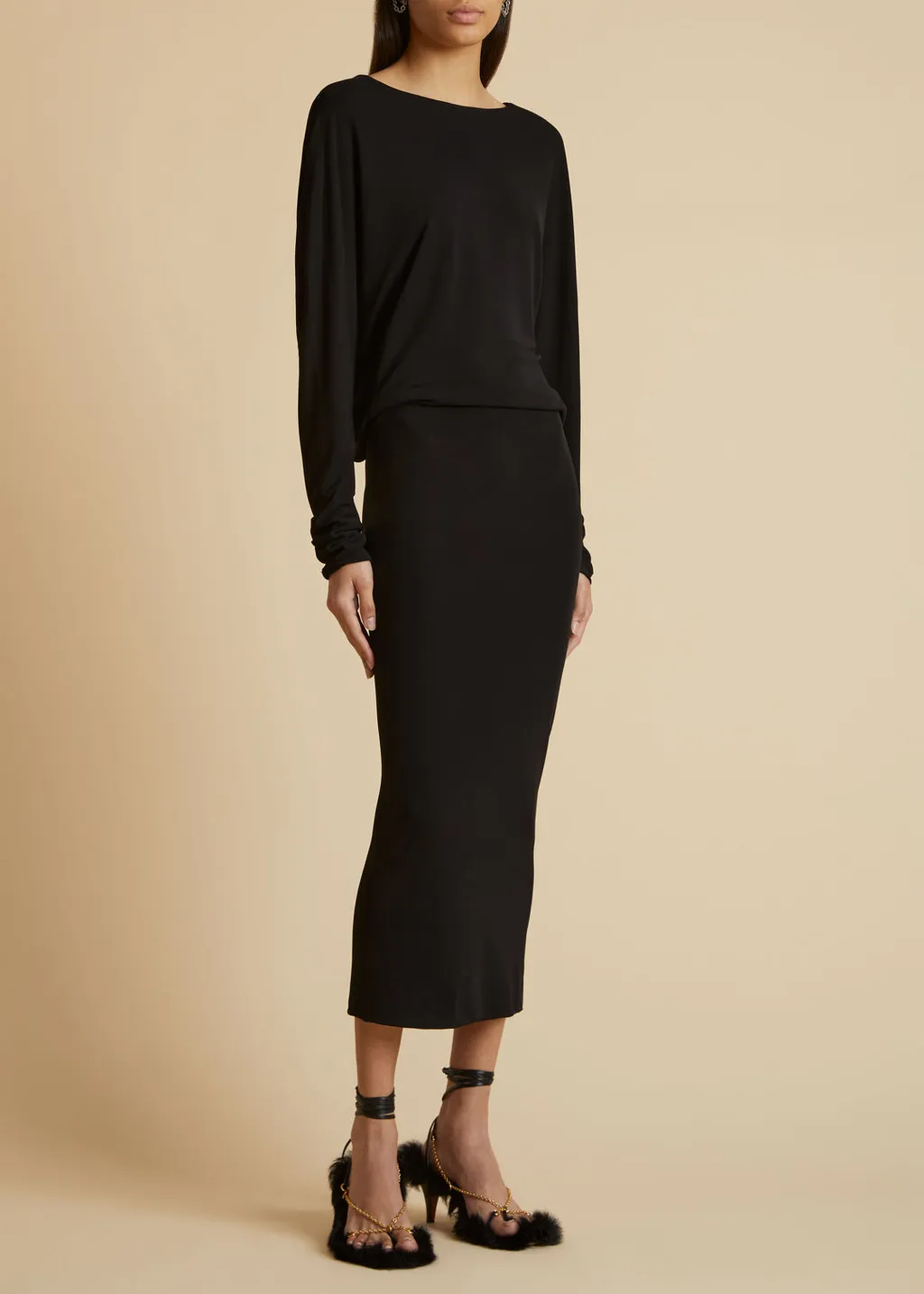 Khaite The Trina Long-Sleeved Open-Back Midi Dress