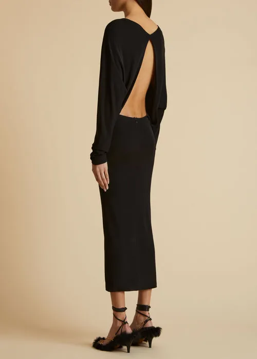 Khaite The Trina Long-Sleeved Open-Back Midi Dress