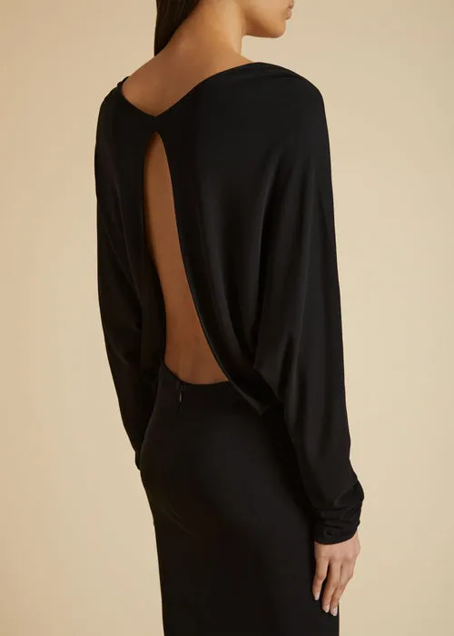 Khaite The Trina Long-Sleeved Open-Back Midi Dress