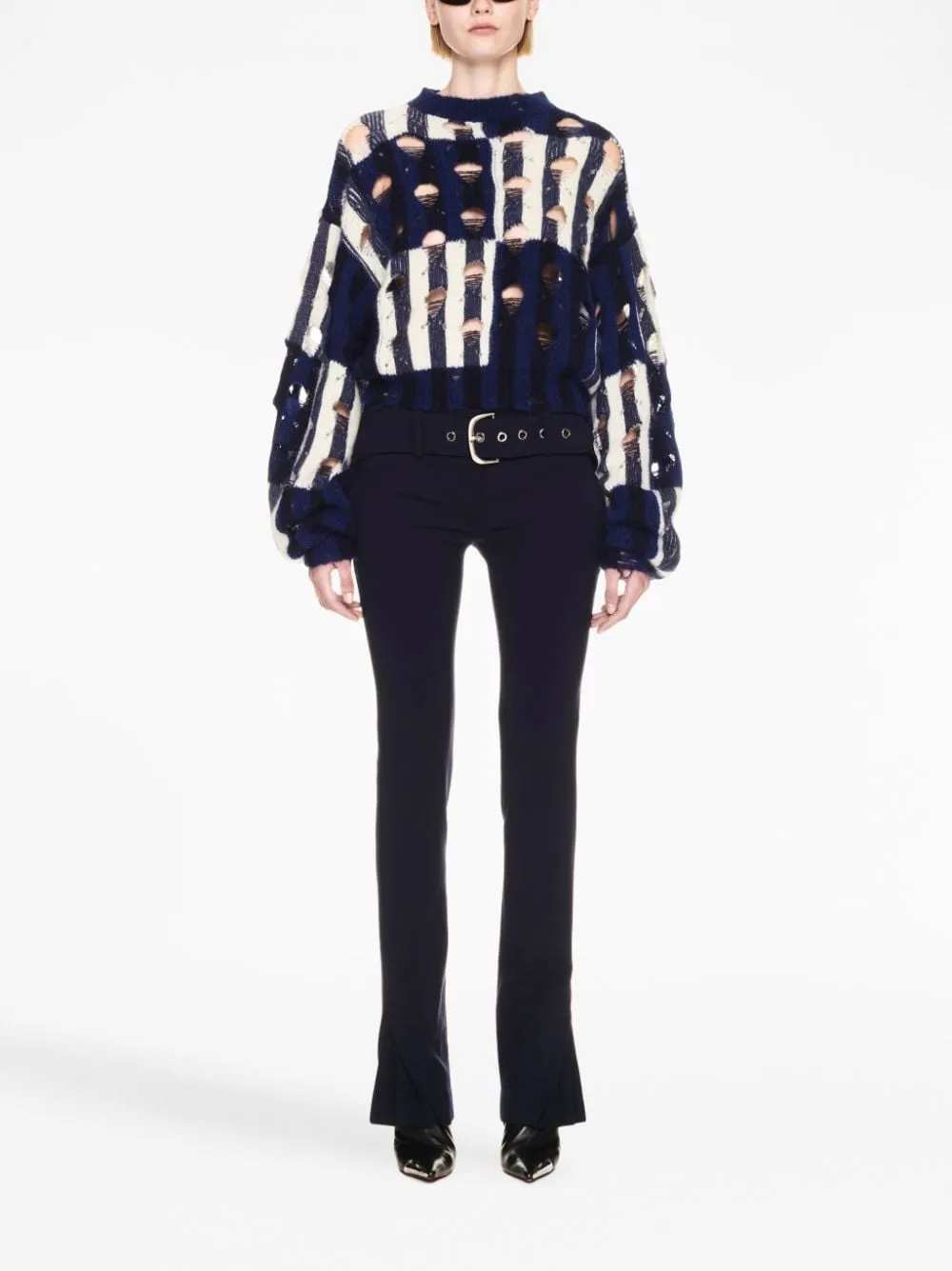 Off-White Shibori Distressed Crewneck Long-Sleeved Jumper