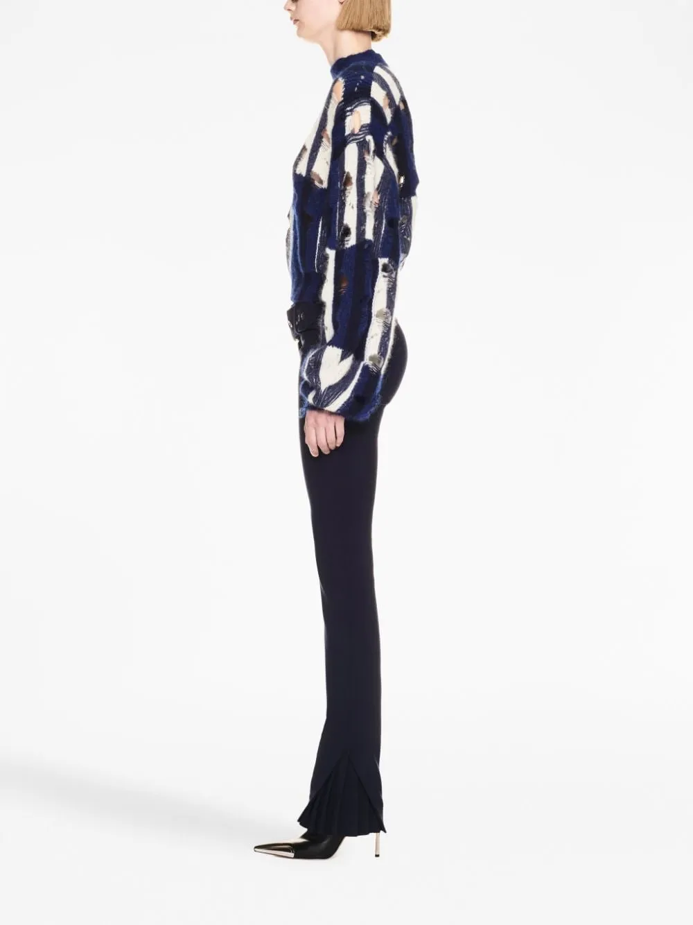 Off-White Shibori Distressed Crewneck Long-Sleeved Jumper