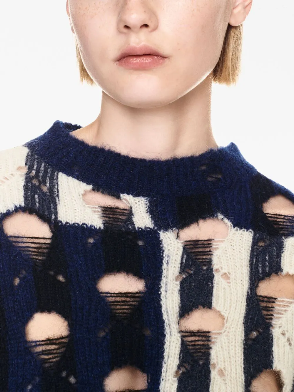 Off-White Shibori Distressed Crewneck Long-Sleeved Jumper