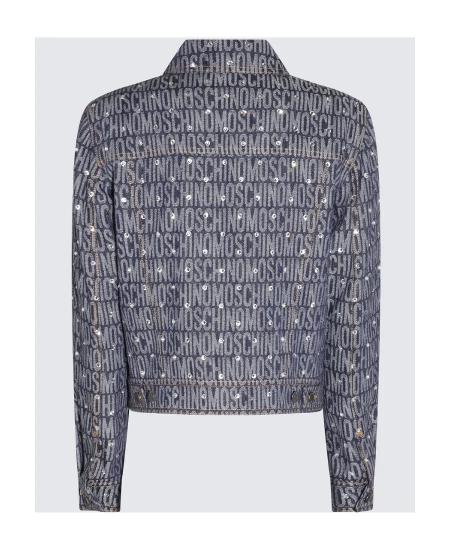 Moschino Allover Logo Rhinestone Button-Up Jacket