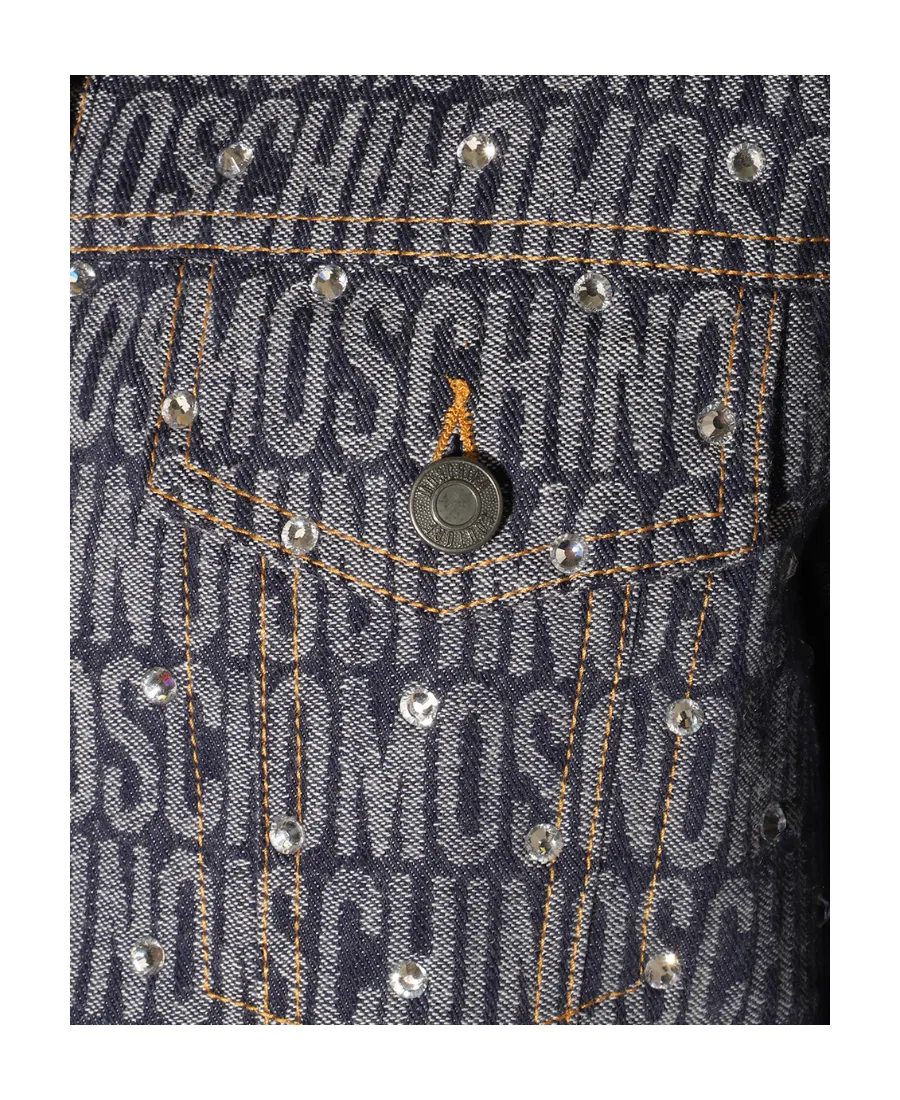 Moschino Allover Logo Rhinestone Button-Up Jacket