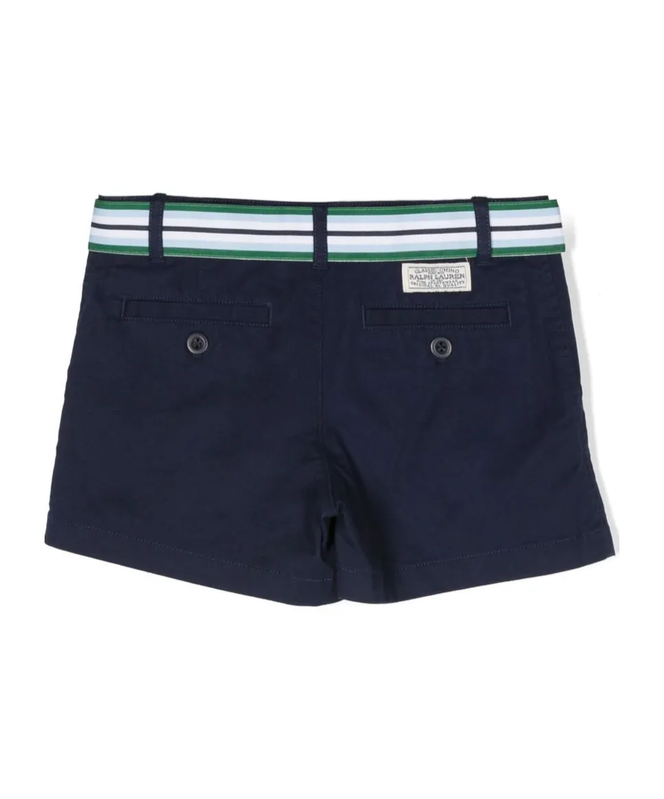 Ralph Lauren Kids Stripe-Printed Belted Logo Patch Shorts
