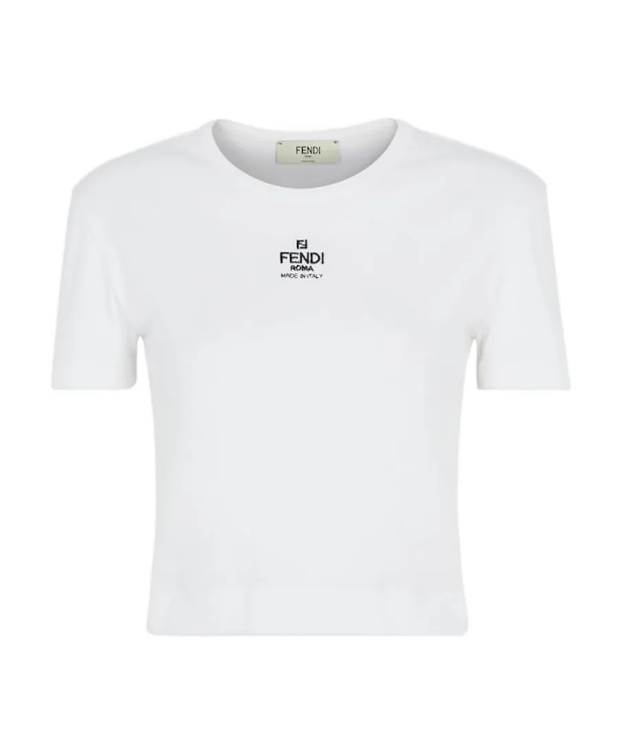 Fendi Logo Embroidered Crewneck Cropped T-Shirt