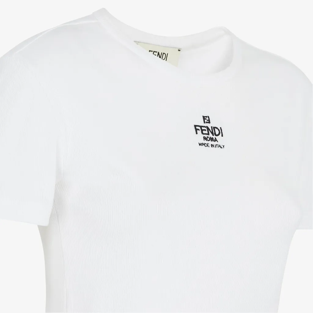 Fendi Logo Embroidered Crewneck Cropped T-Shirt
