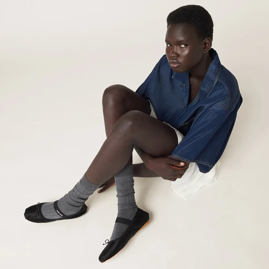 Miu Miu Bow-Detailed Slip-On Satin Ballerina Shoes