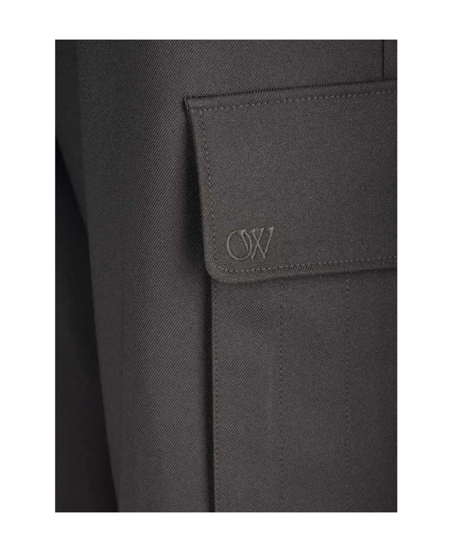 Off-White Ow Emb Drill Mid-Rise Wide Leg Trousers