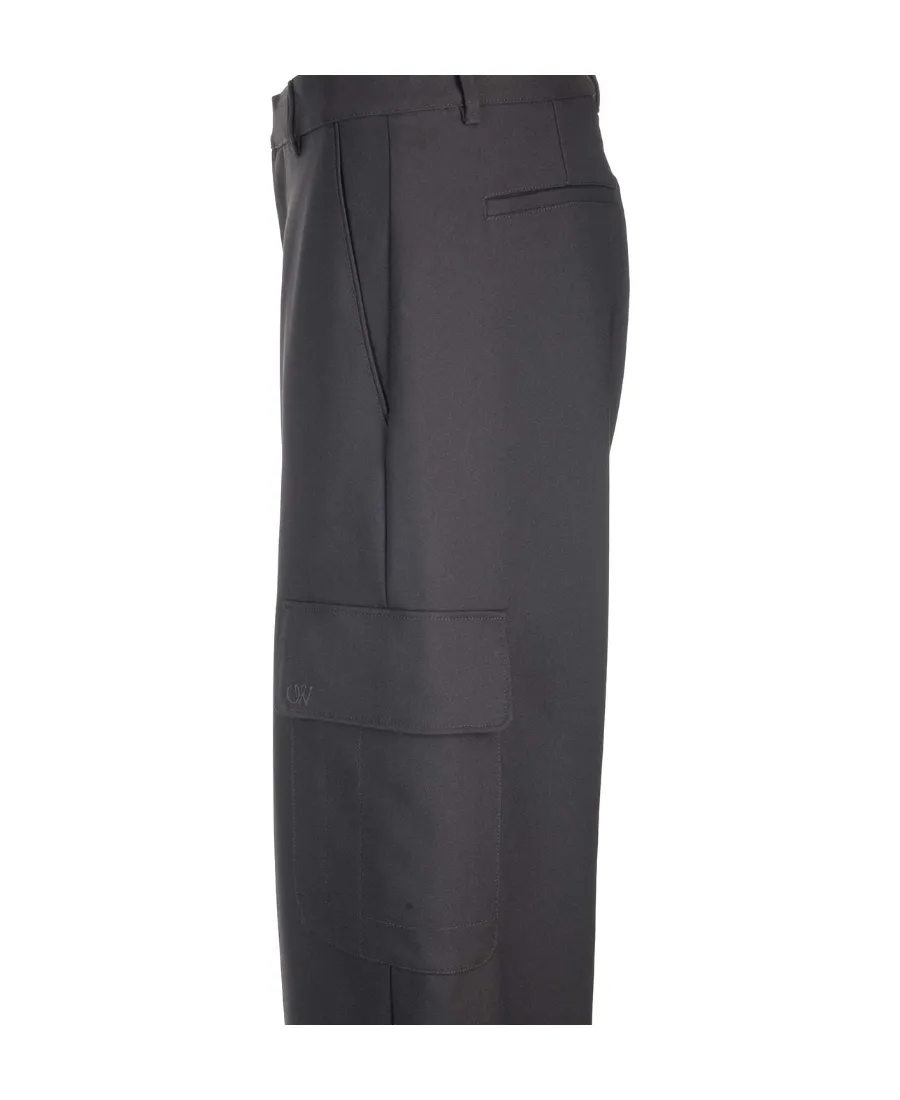 Off-White Ow Emb Drill Mid-Rise Wide Leg Trousers
