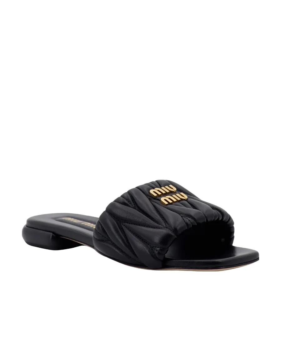 Miu Miu Logo Plaque Matelassé Sandals