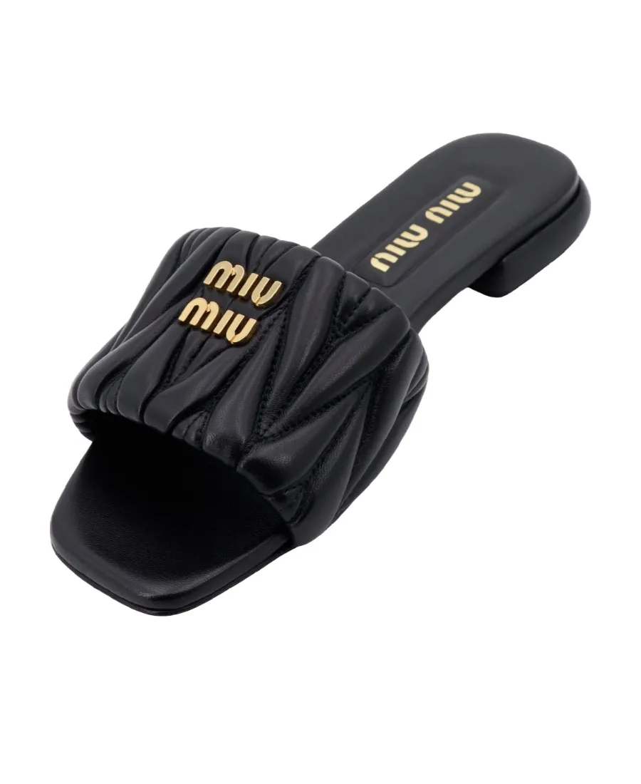 Miu Miu Logo Plaque Matelassé Sandals