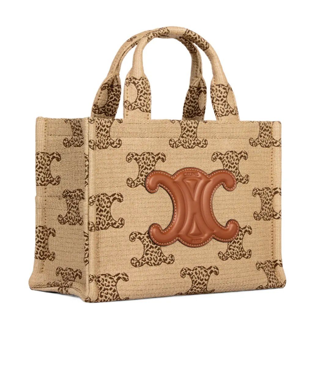 Small Cabas Thais In Raffia Effect Textile With Leopard Triomphe