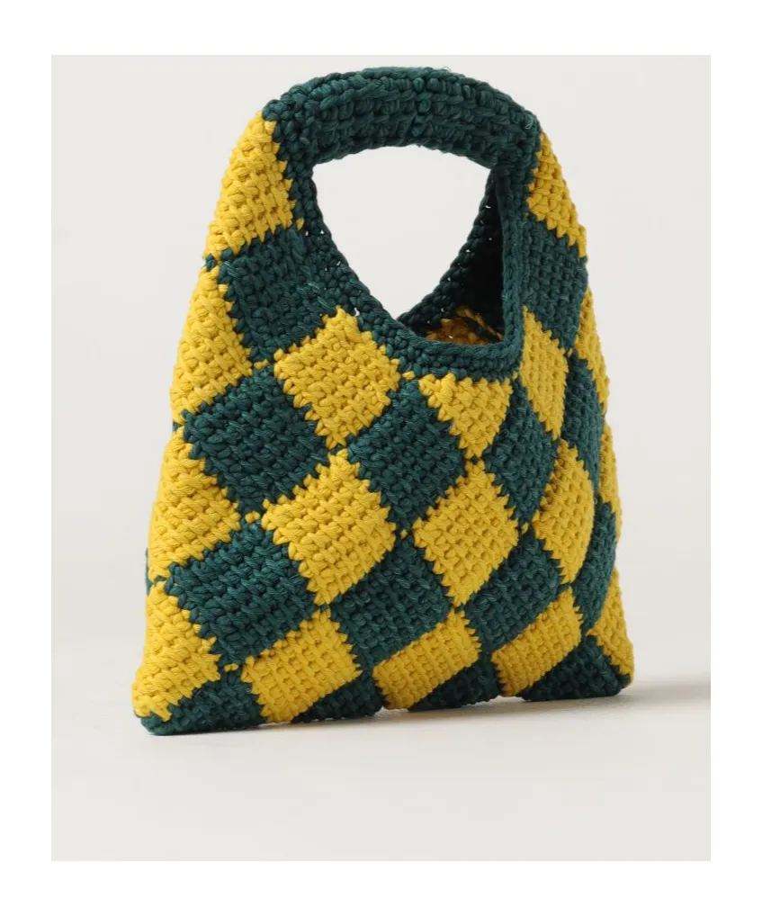 Marni Kids Logo Patch Checked Crochet Shoulder Bag