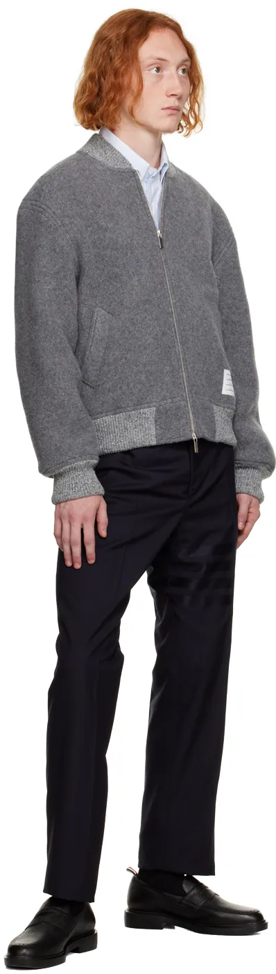 Thom Browne Logo Patch Zipped Bomber Jacket