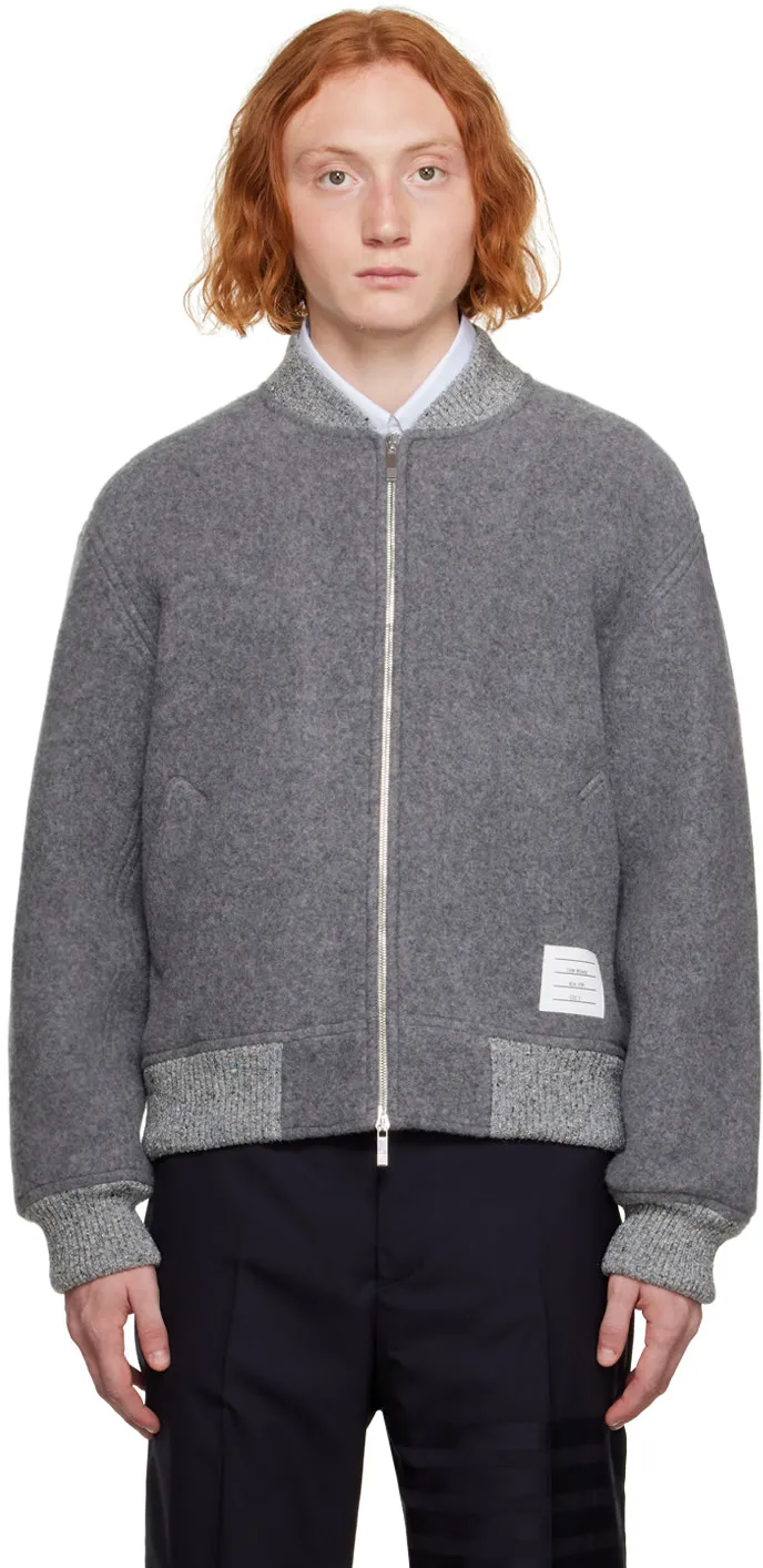 Thom Browne Logo Patch Zipped Bomber Jacket