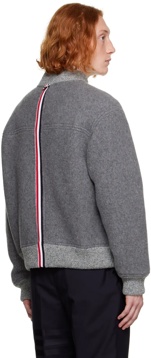 Thom Browne Logo Patch Zipped Bomber Jacket