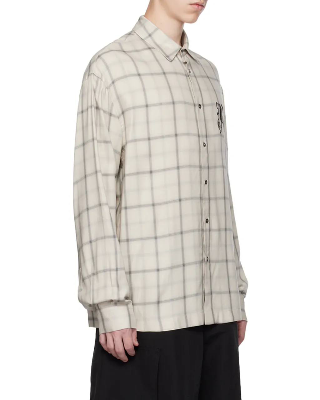 Palm Angels Logo Embroidered Checked Long-Sleeved Shirt