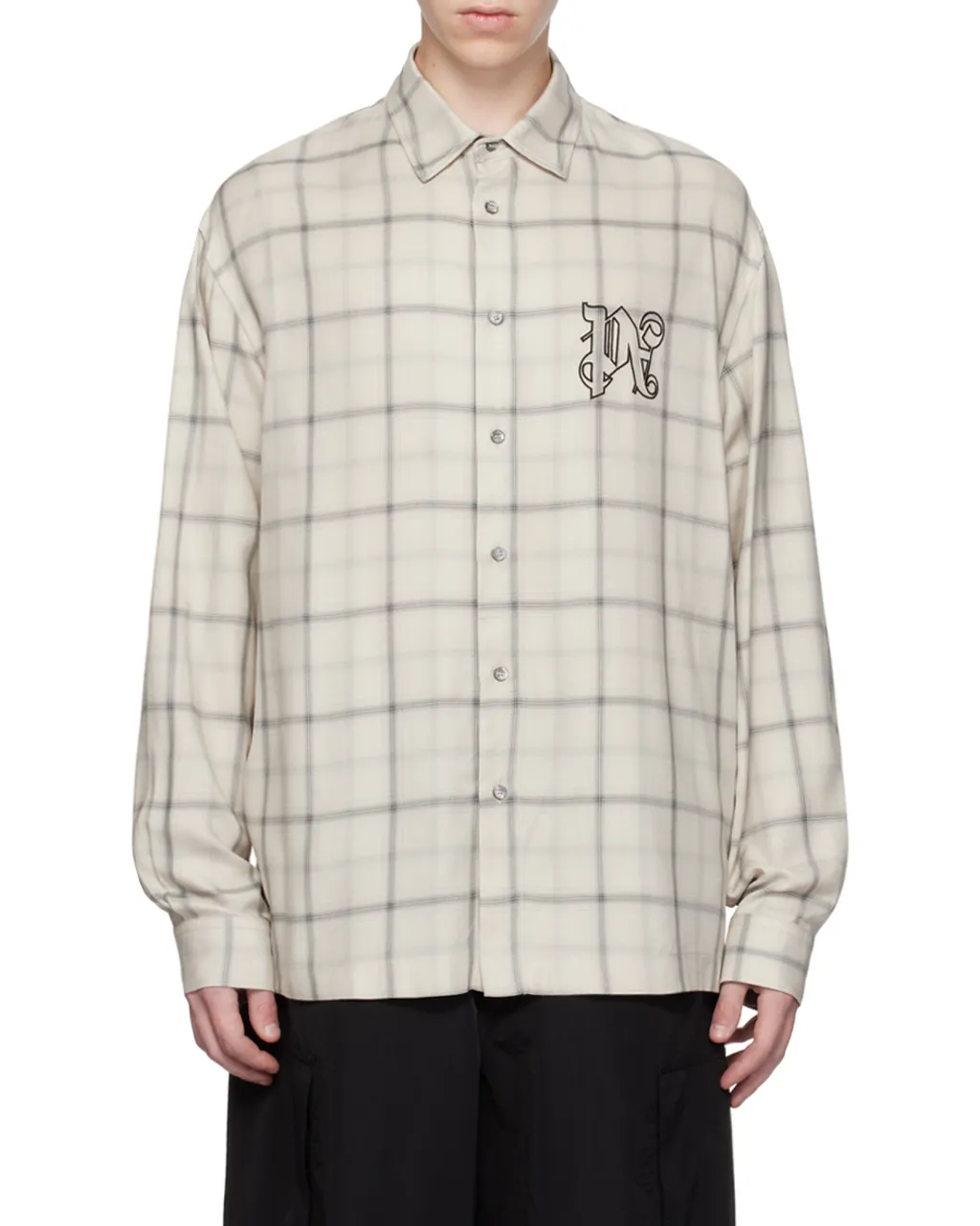 Palm Angels Logo Embroidered Checked Long-Sleeved Shirt