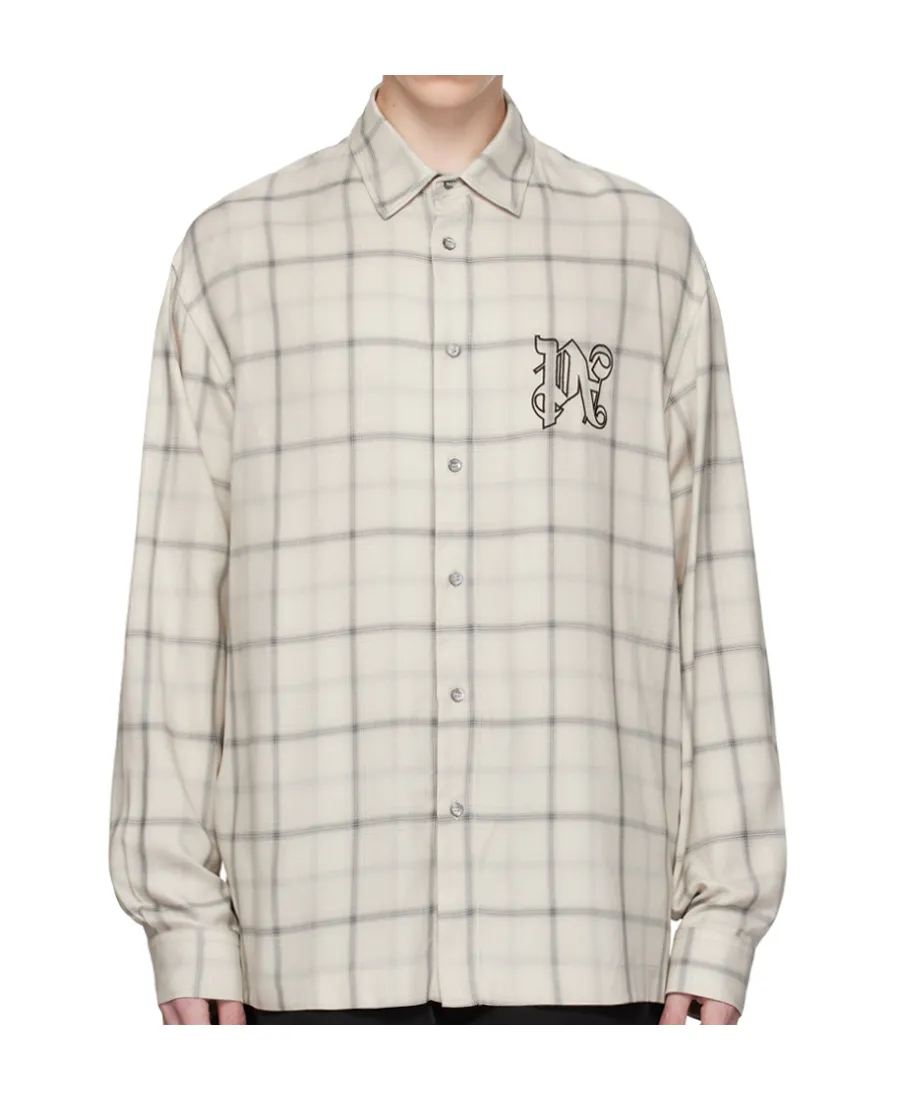 Palm Angels Logo Embroidered Checked Long-Sleeved Shirt