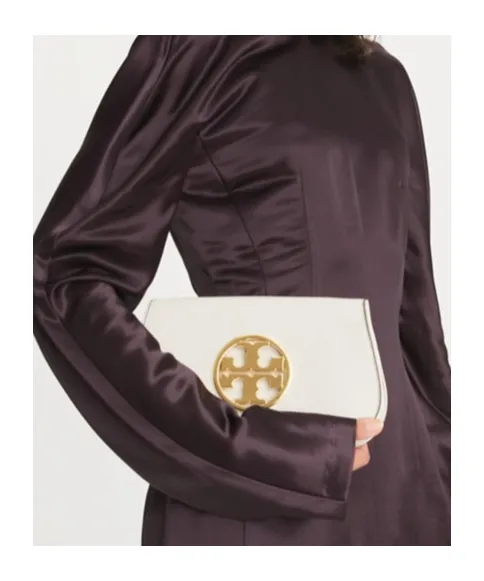 Tory Burch Logo Plaque Chain-Link Clutch Bag