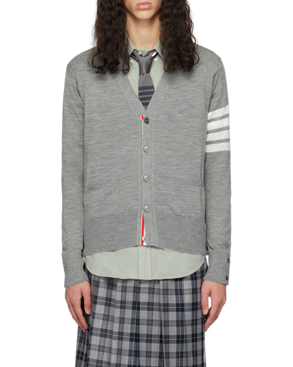 Thom Browne 4-Bar V-Neck Knit Cardigan