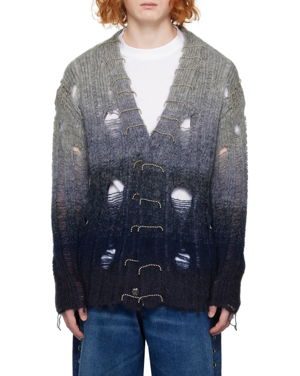 Off-White Distressed Knitted Cardigan