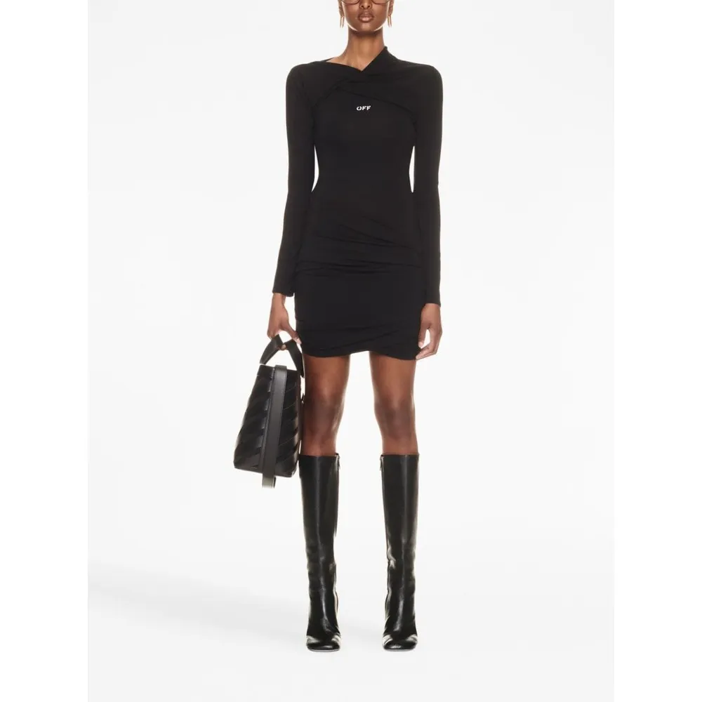 Off-White Off Stamp Twist Detailed Long-Sleeved Dress
