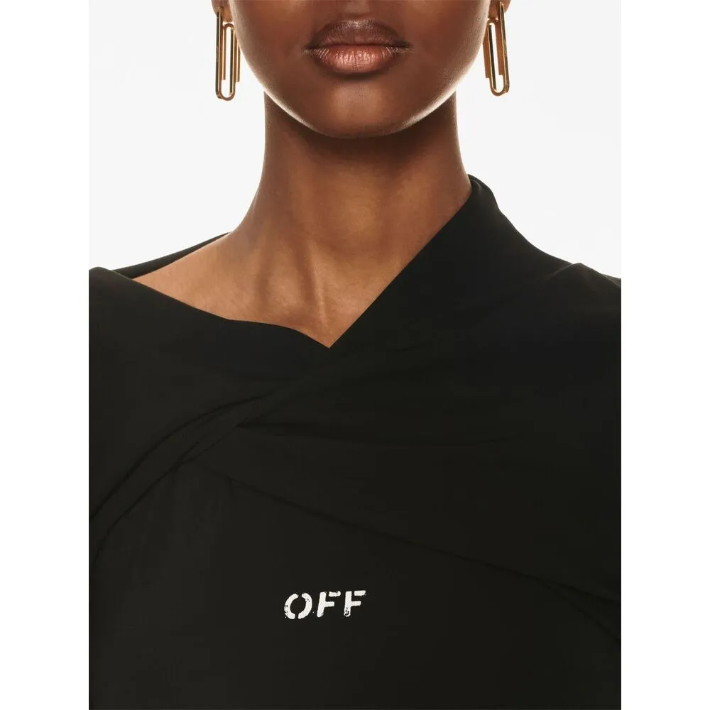 Off-White Off Stamp Twist Detailed Long-Sleeved Dress