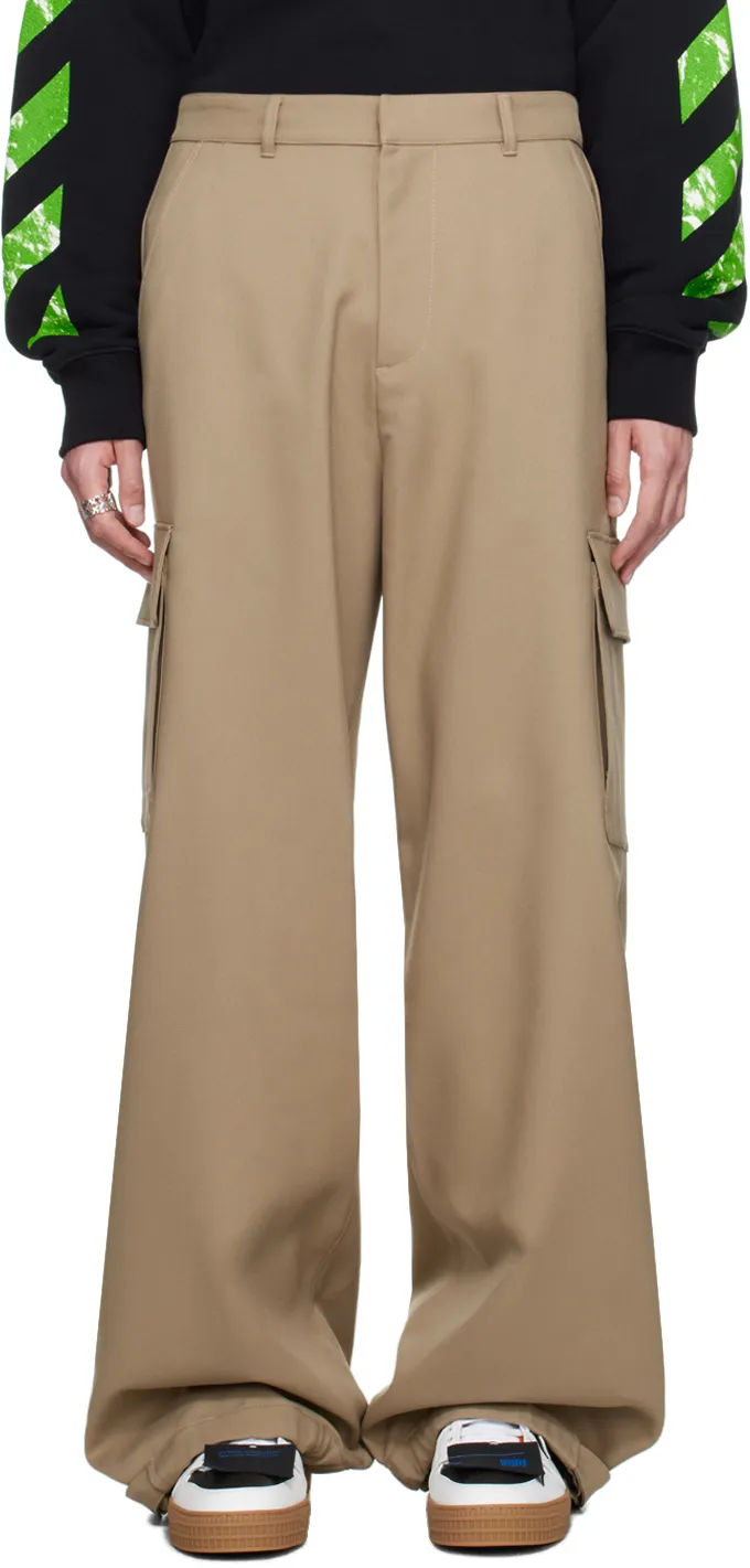 Off-White Ow Emb Drill Mid-Rise Wide Leg Trousers