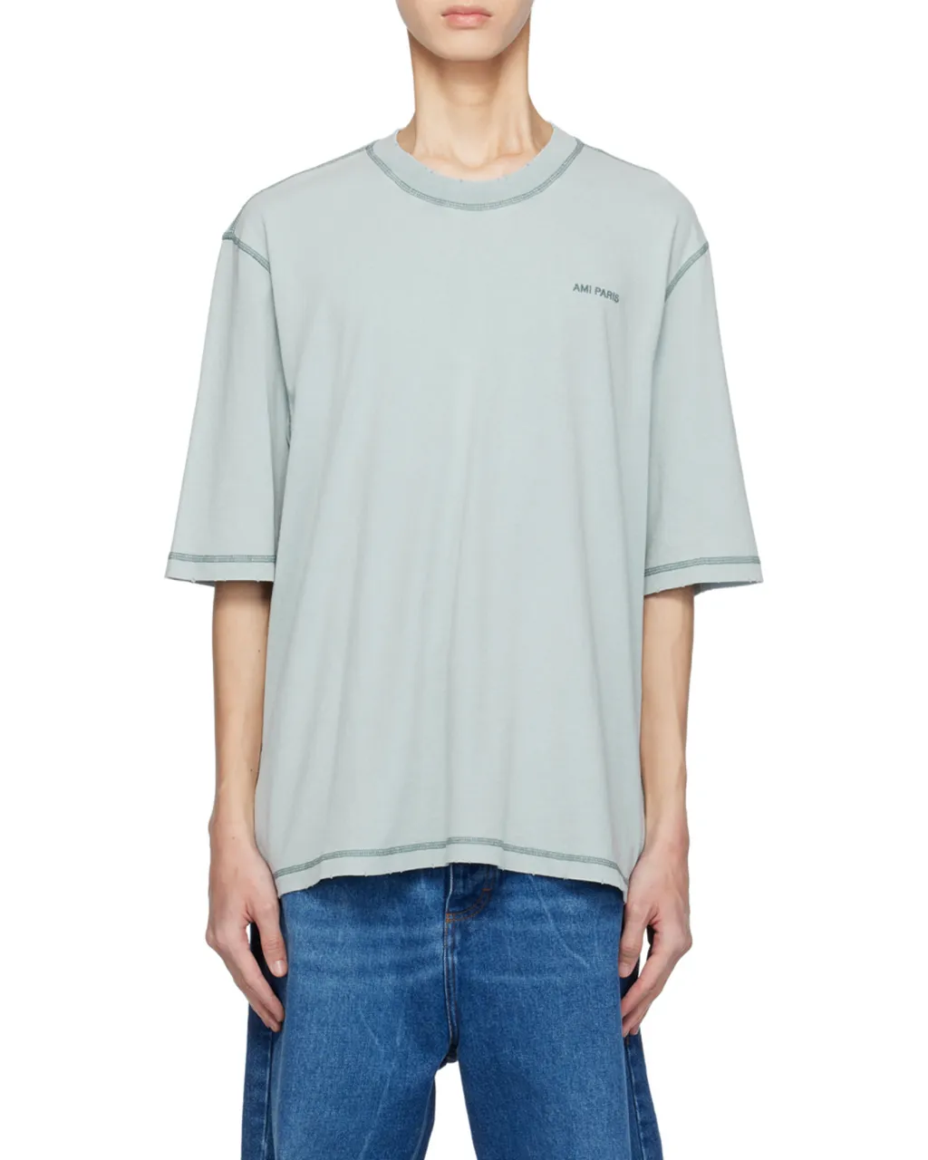 Ami Paris Logo Embroidered Crewneck T-Shirt