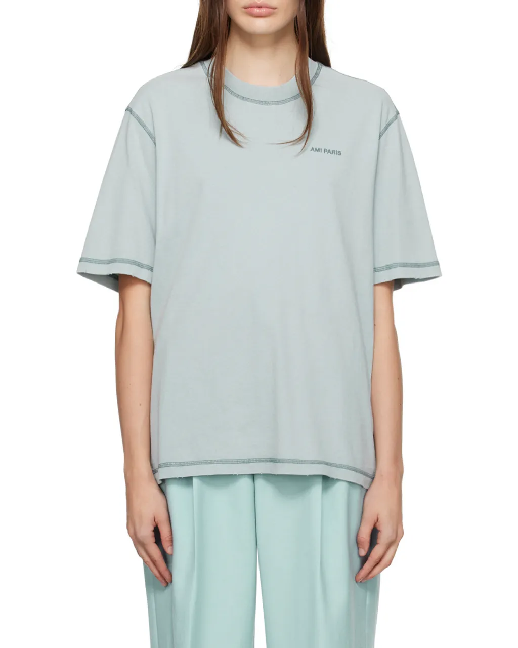 Ami Paris Logo Embroidered Crewneck T-Shirt
