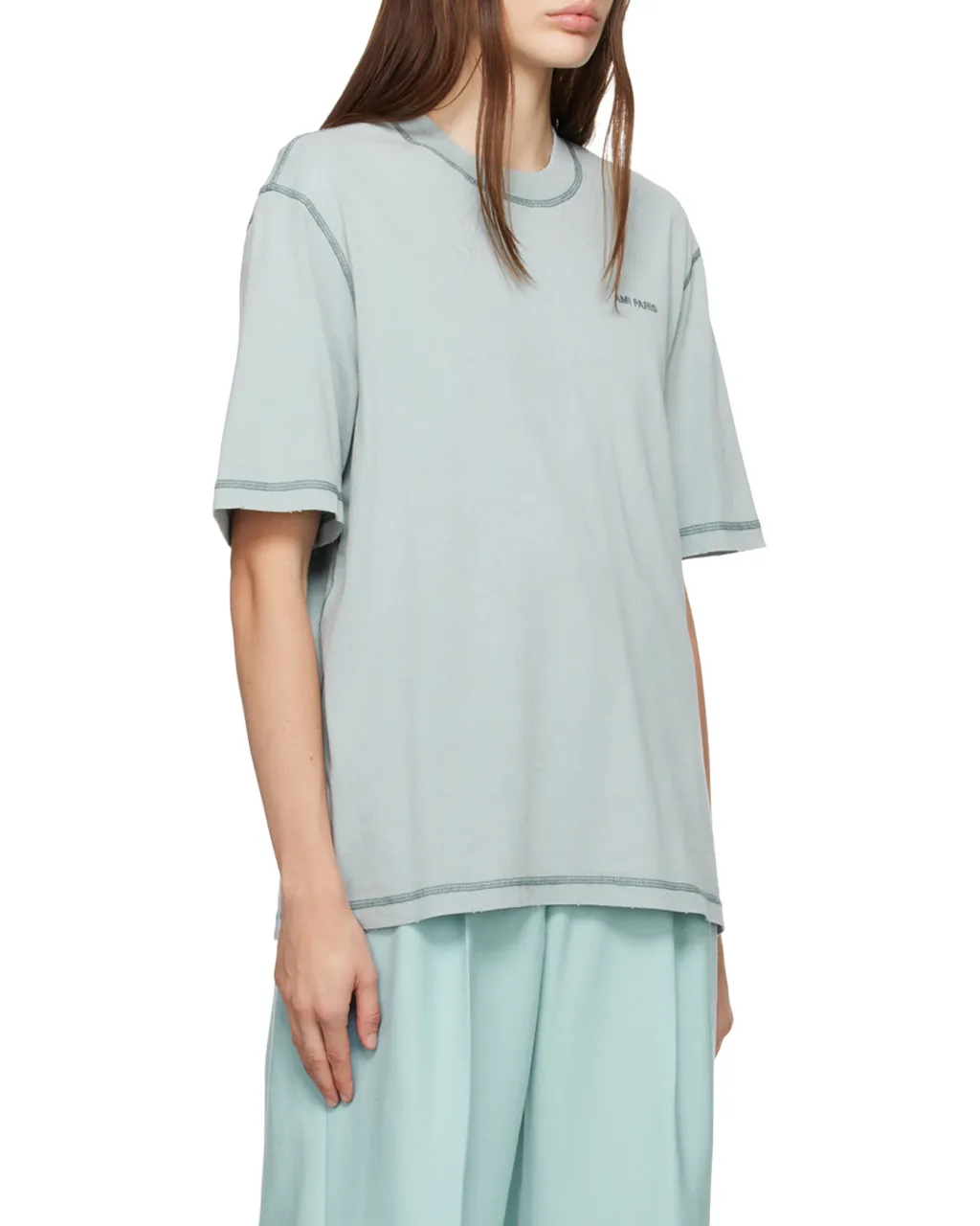 Ami Paris Logo Embroidered Crewneck T-Shirt