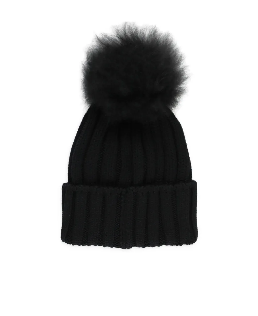 Woolrich Logo Patch Pompom Detailed Beanie
