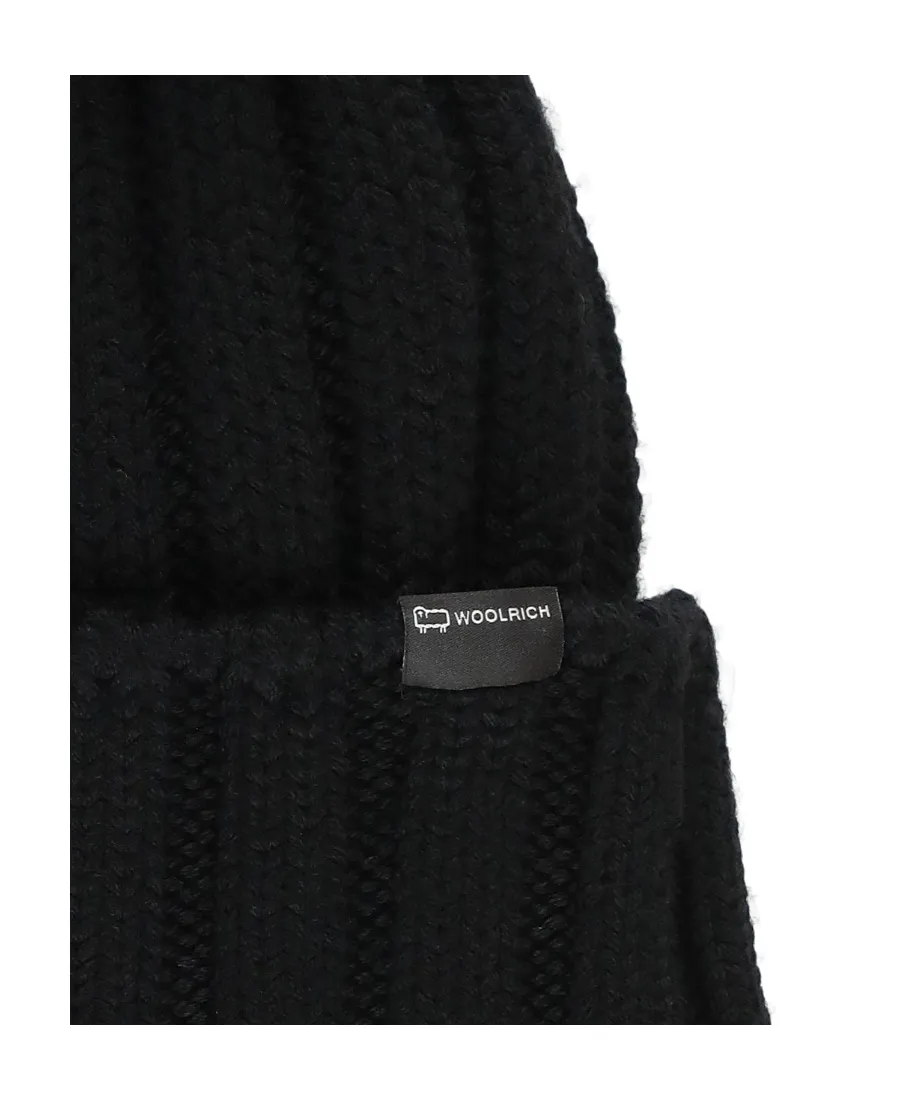 Woolrich Logo Patch Pompom Detailed Beanie