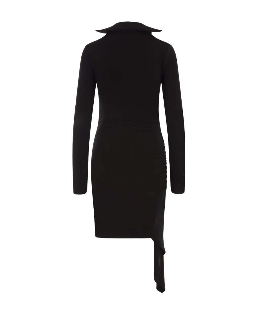 Off-White Asymmetric Ruched Long-Sleeved Mini Dress