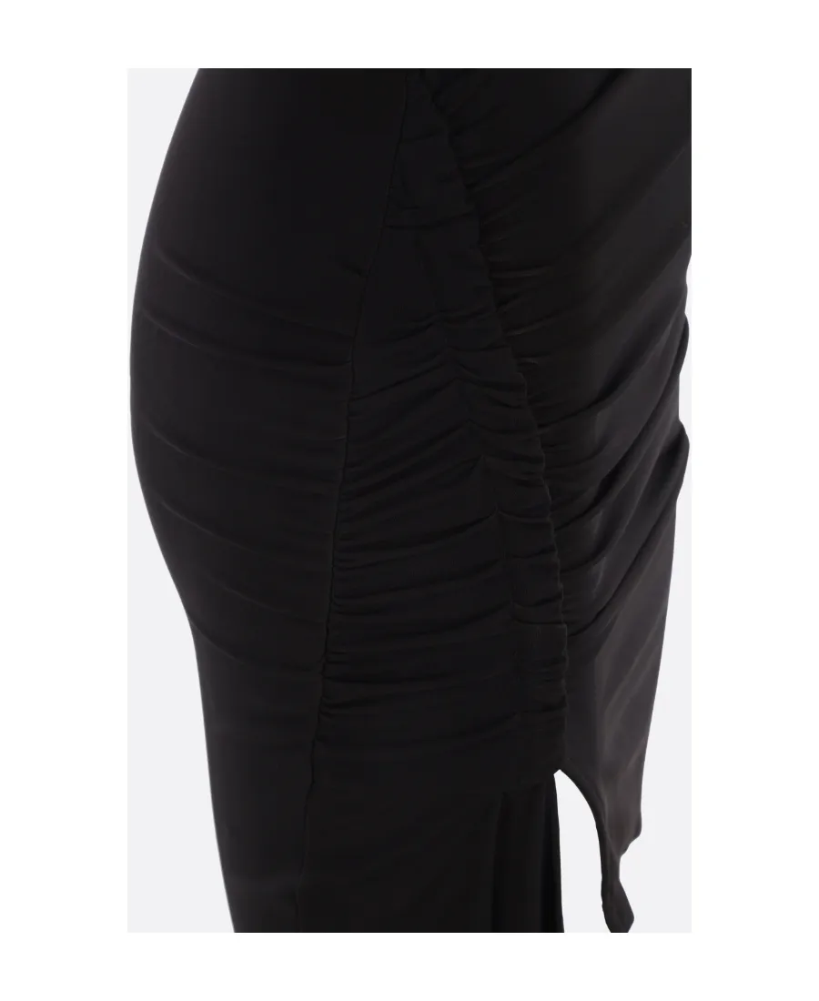 Off-White Asymmetric Ruched Long-Sleeved Mini Dress
