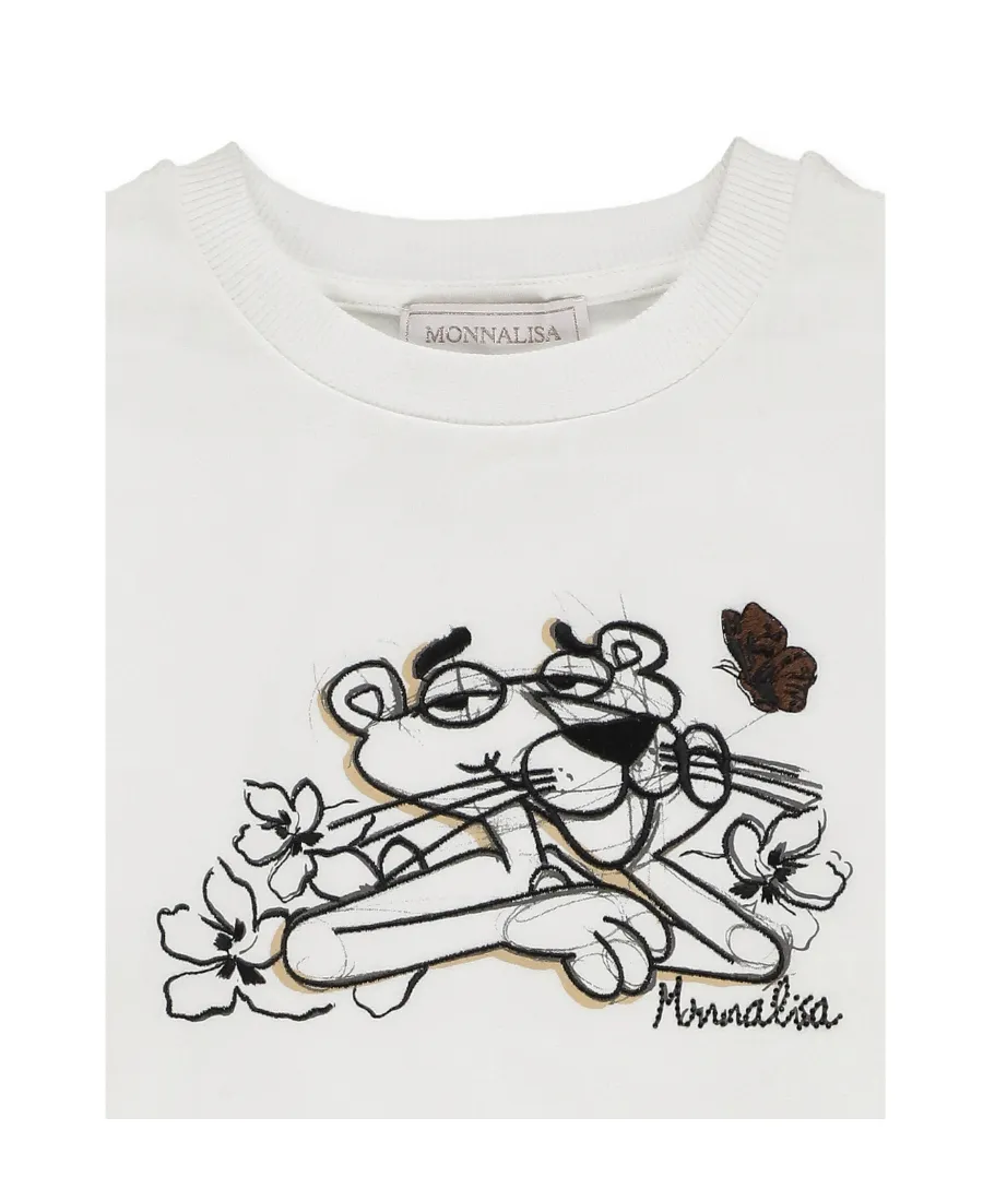Monnalisa Pink Panther-Embroidered Crewneck Sweatshirt