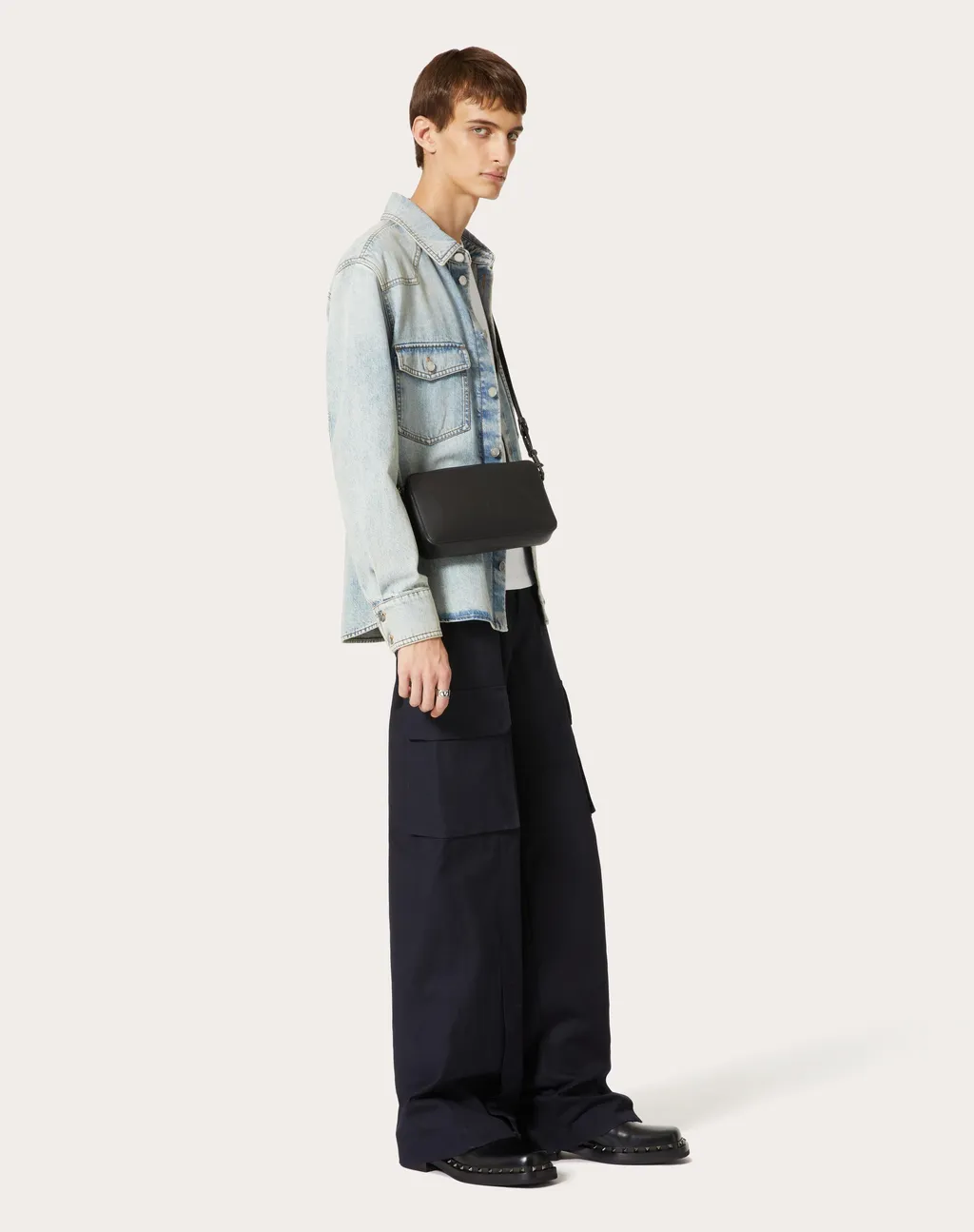Valentino Logo Plaque Long-Sleeved Denim Shirt