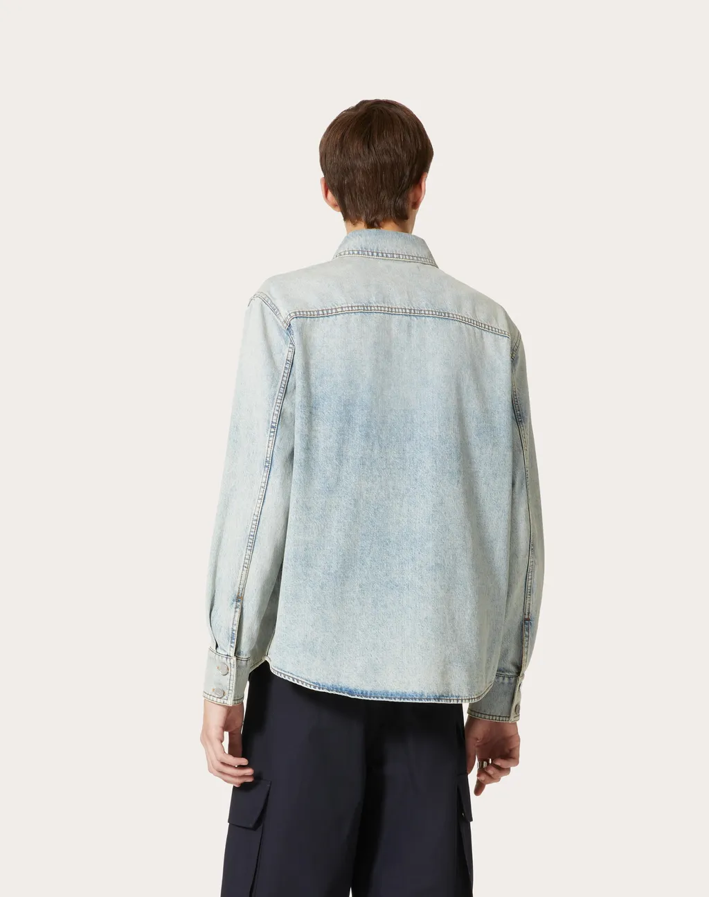 Valentino Logo Plaque Long-Sleeved Denim Shirt