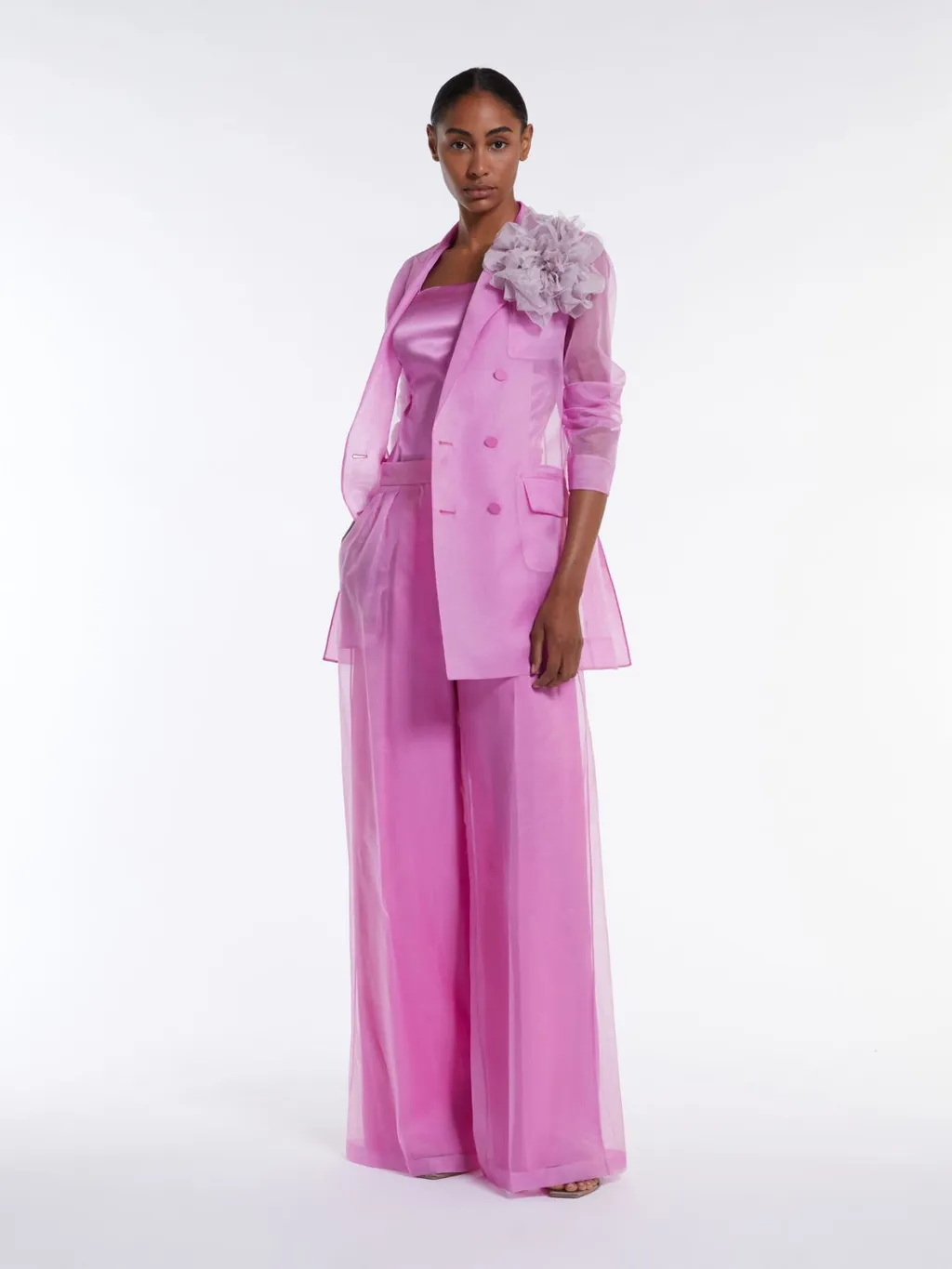 Max Mara Pianoforte Negra Double-Breasted Sheer Blazer