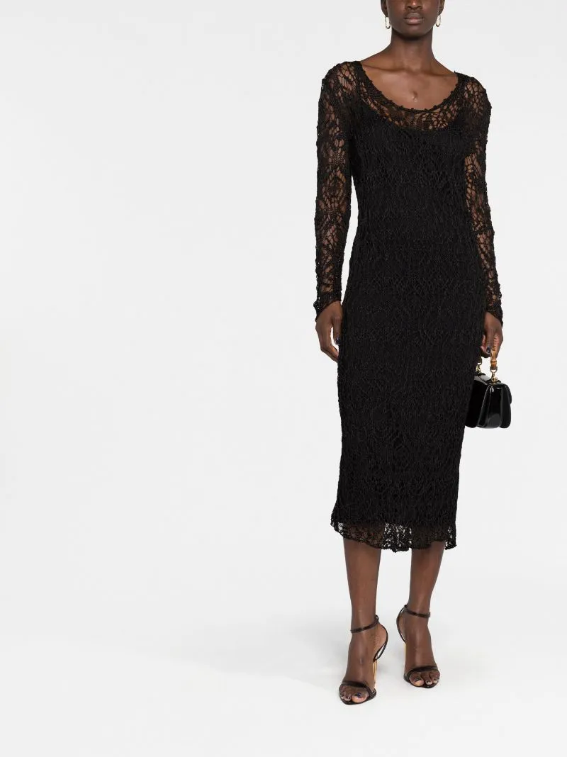 Tom Ford Lace Detailed Crewneck Pencil Dress
