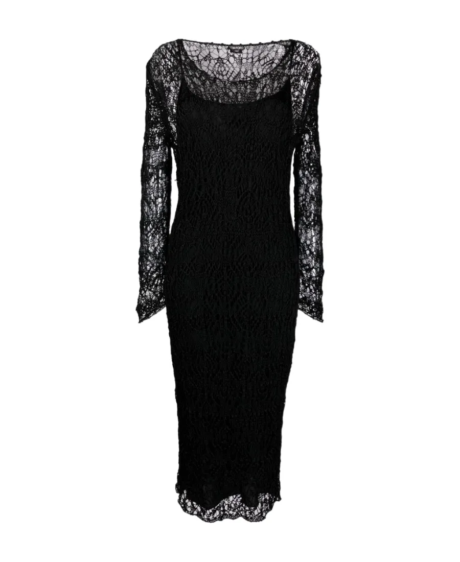 Tom Ford Lace Detailed Crewneck Pencil Dress