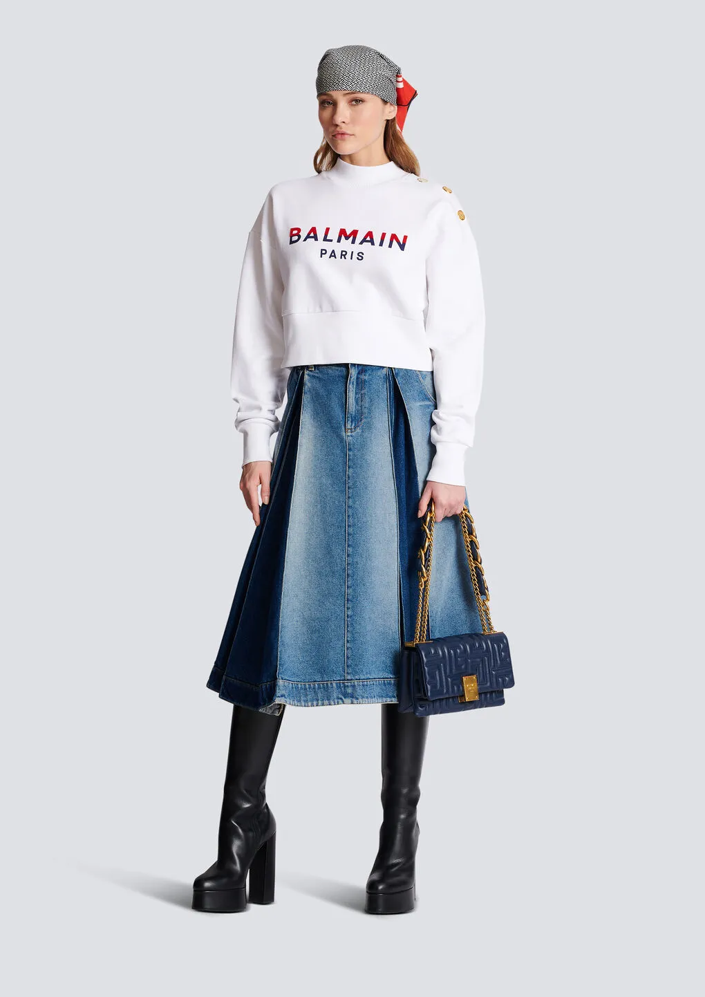 Balmain Cropped Flocked Sweatshirt