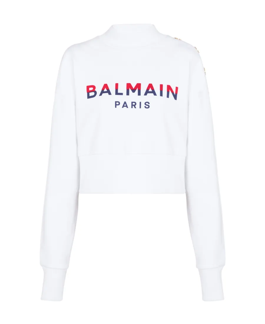 Balmain Cropped Flocked Sweatshirt