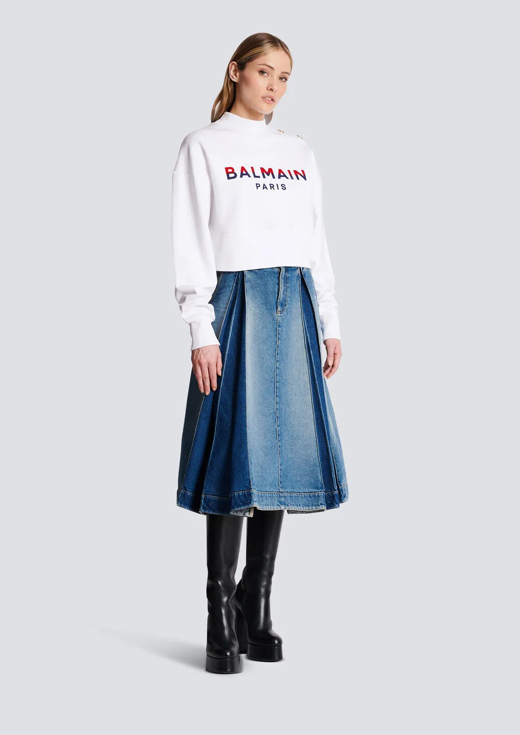 Balmain Cropped Flocked Sweatshirt